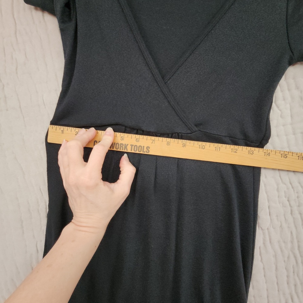 Michael Stars Dress One Size* Womens Black Surplice V-Neck Ribbed Knit Goth LBD - Picture 6 of 14